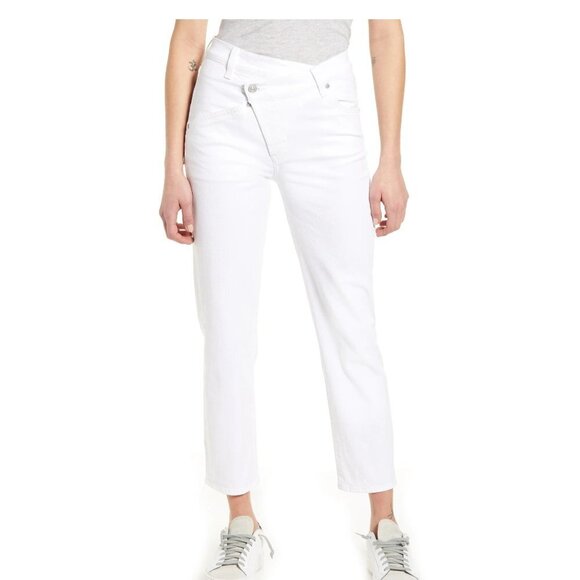 7 for All Mankind Asymetric Straight Leg White Mid Waist Jeans P4959 - Picture 1 of 14